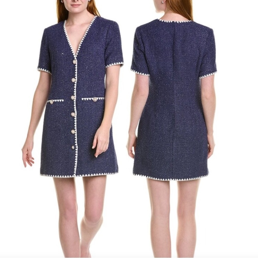 Alexia Admor Navy Tweed Shift Dress with White Trim